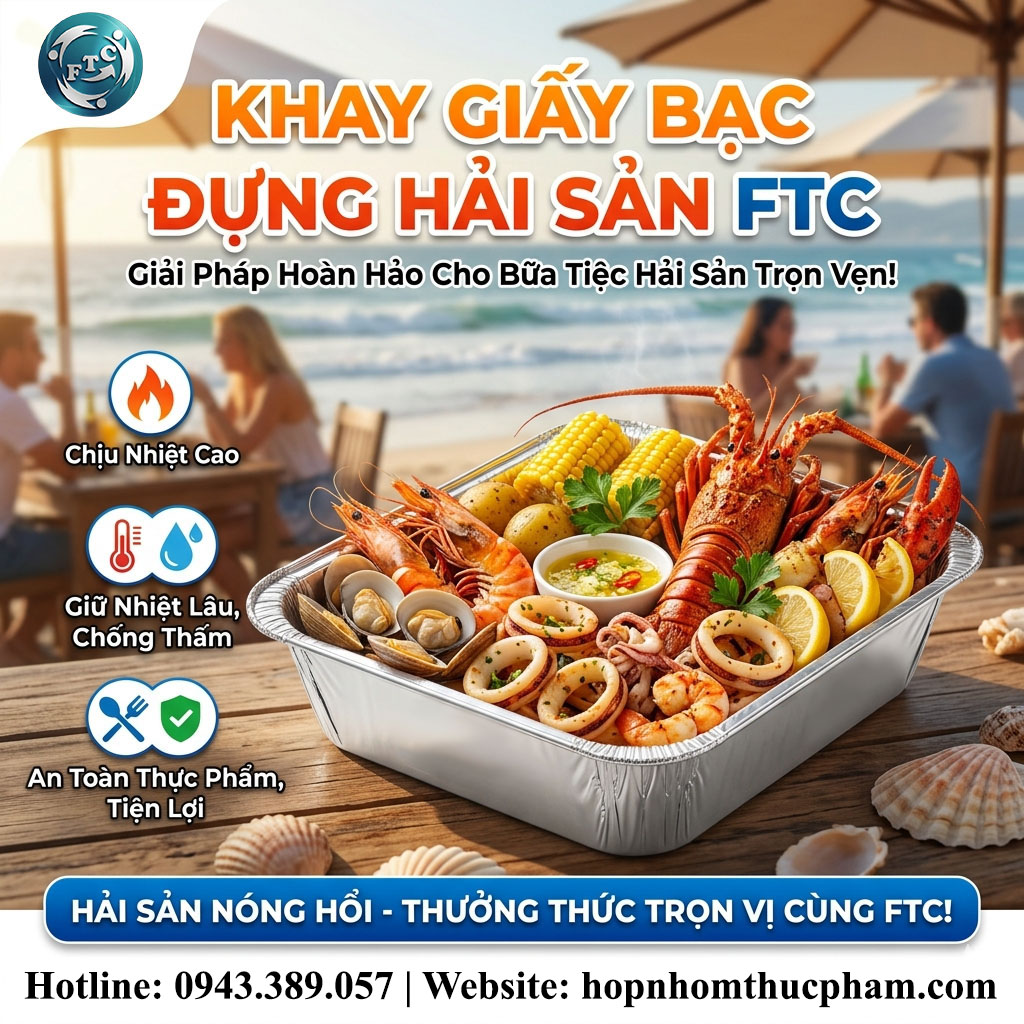 Khay giấy bạc đựng hải sản