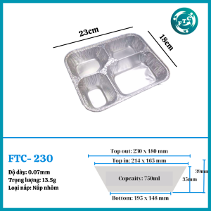 Hộp nhôm bốn ngăn 750ml