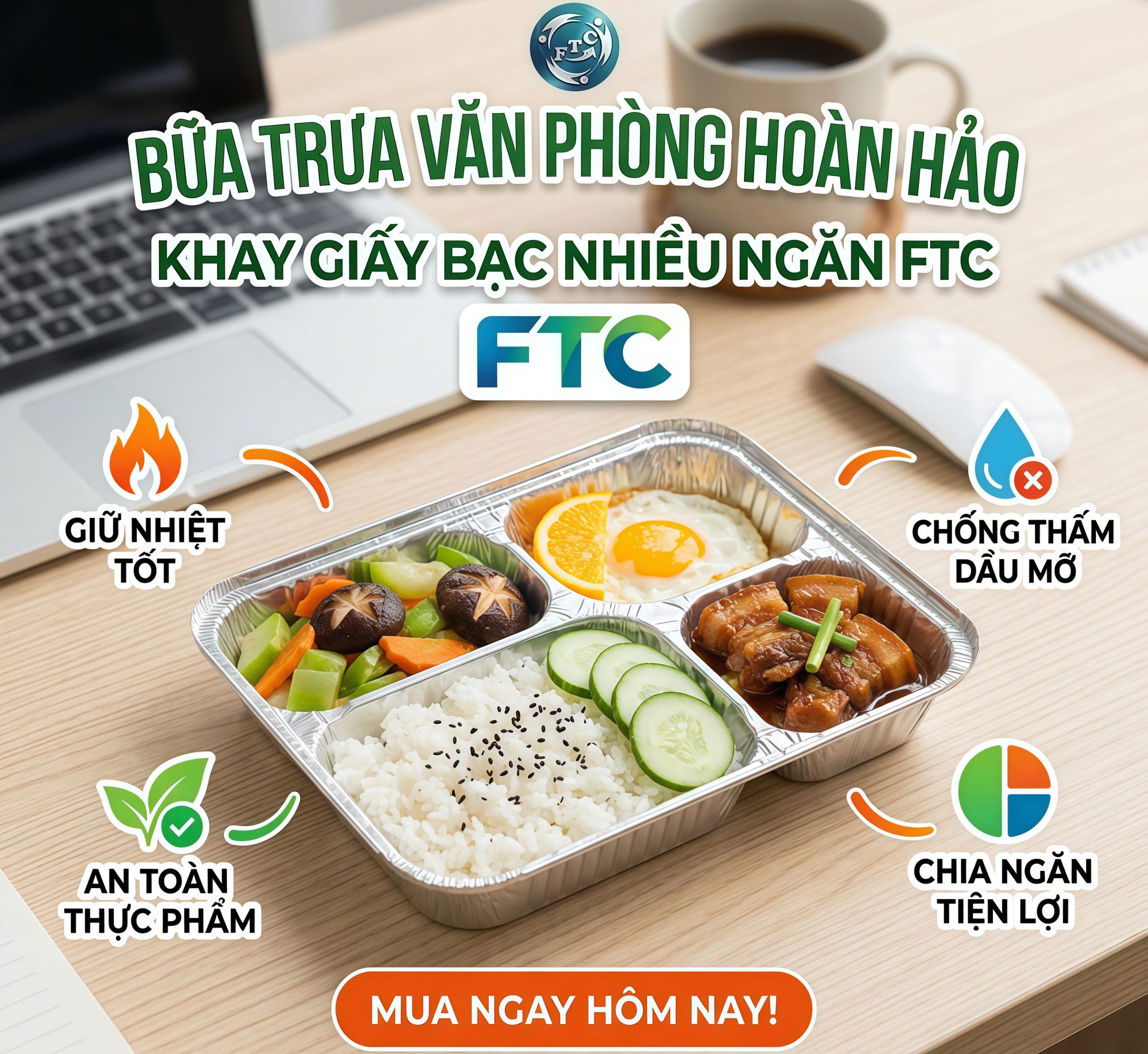 Khay nhôm đựng cơm văn phòng