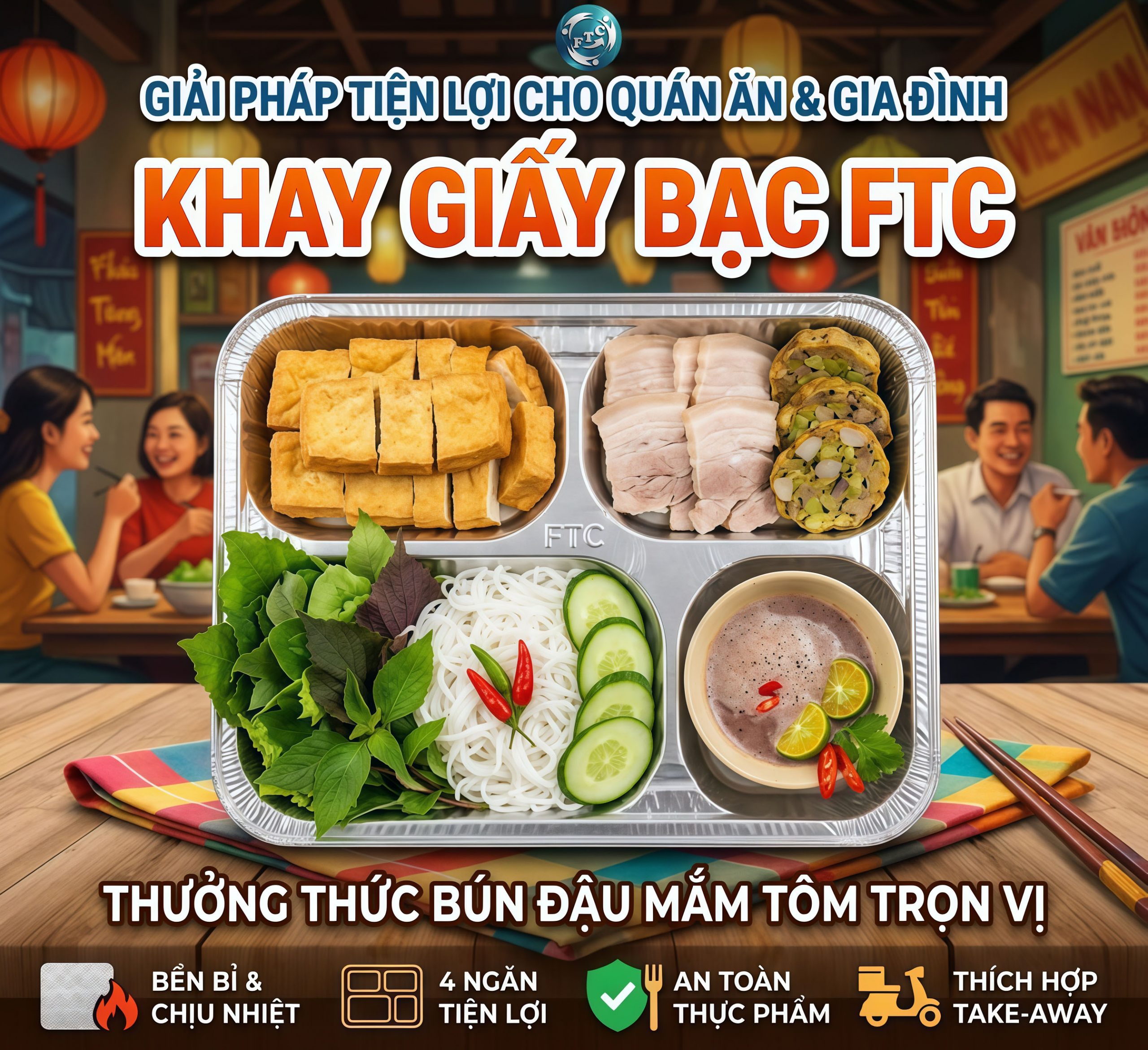 Khay nhôm đựng bún đậu mắm tôm