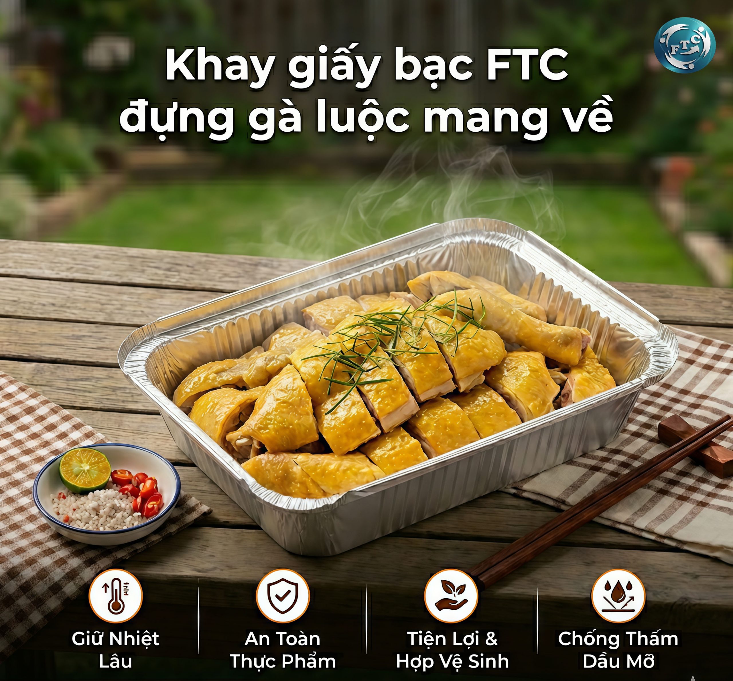 Khay giấy bạc đựng gà luộc 