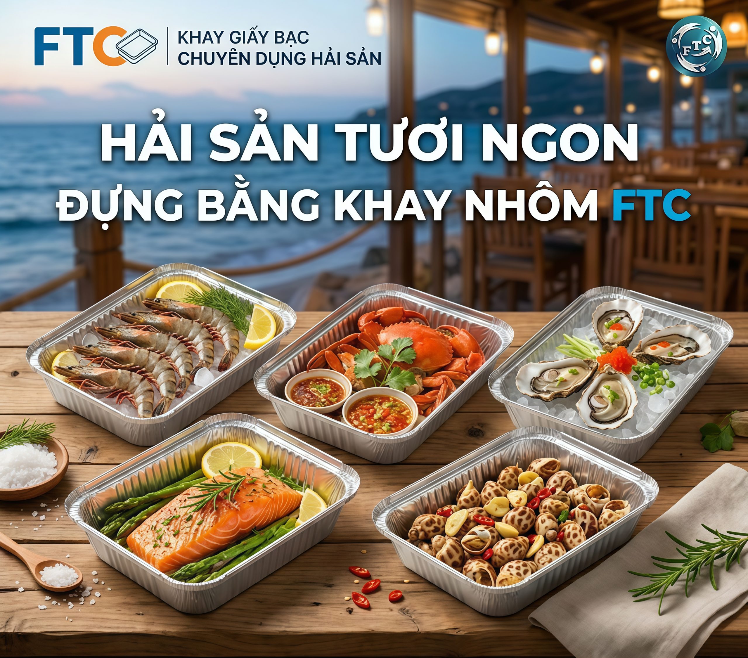 Khay giấy bạc đựng hải sản